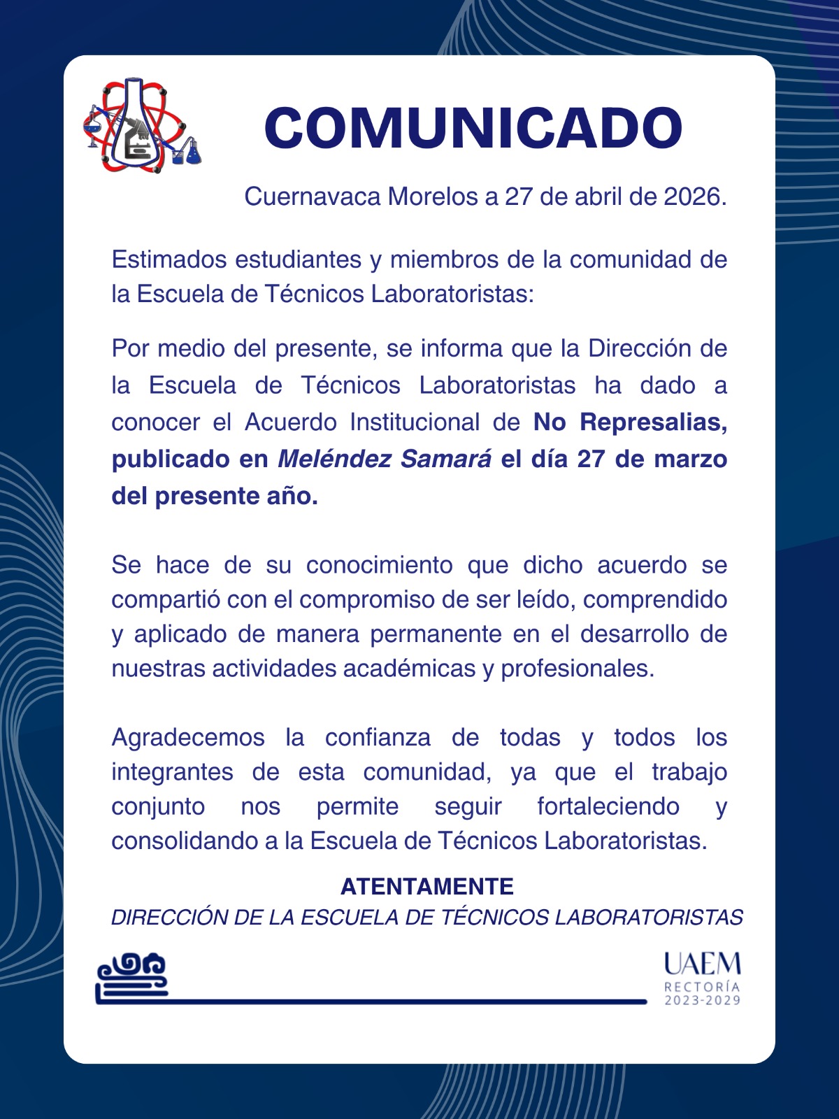Comunicado: Acuerdo Institucional de No Represalias Image